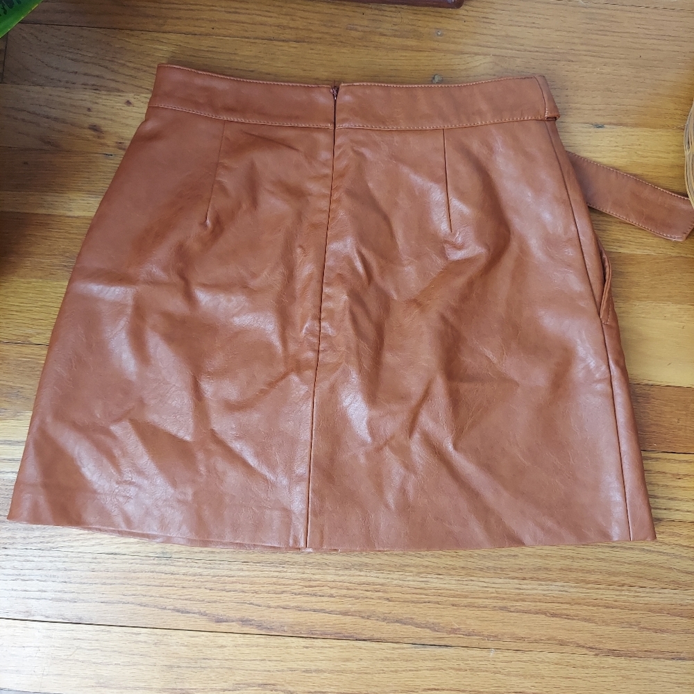 Zara Faux Brown Leather Mini Skirt With Shorts With Belt Size Small - Picture 4 of 6